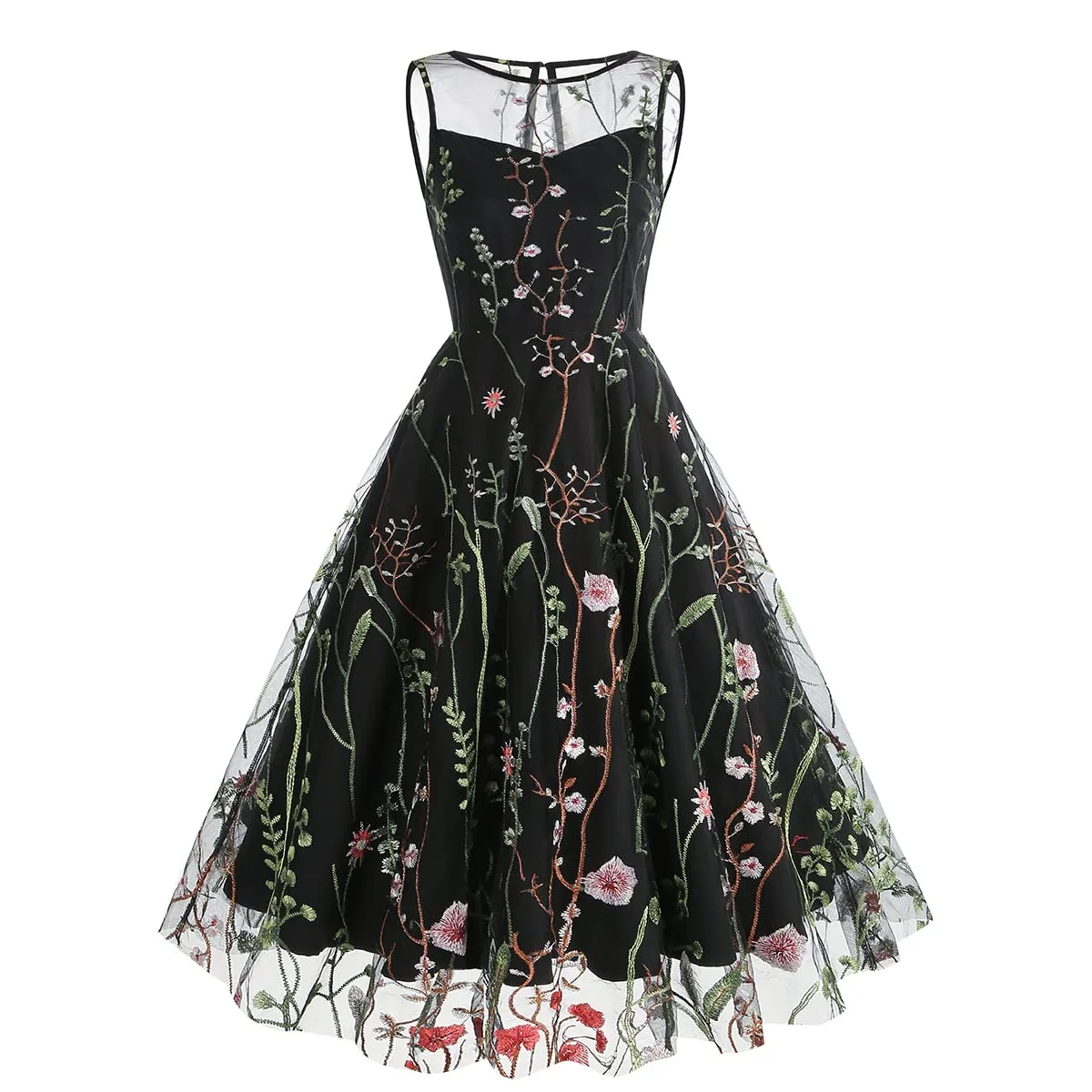 Mommy and Me Matching Floral Dresses Mom and Daughter Dress Women Mesh Flower Embroidered Dress Girls Tulle Embroidery Dress