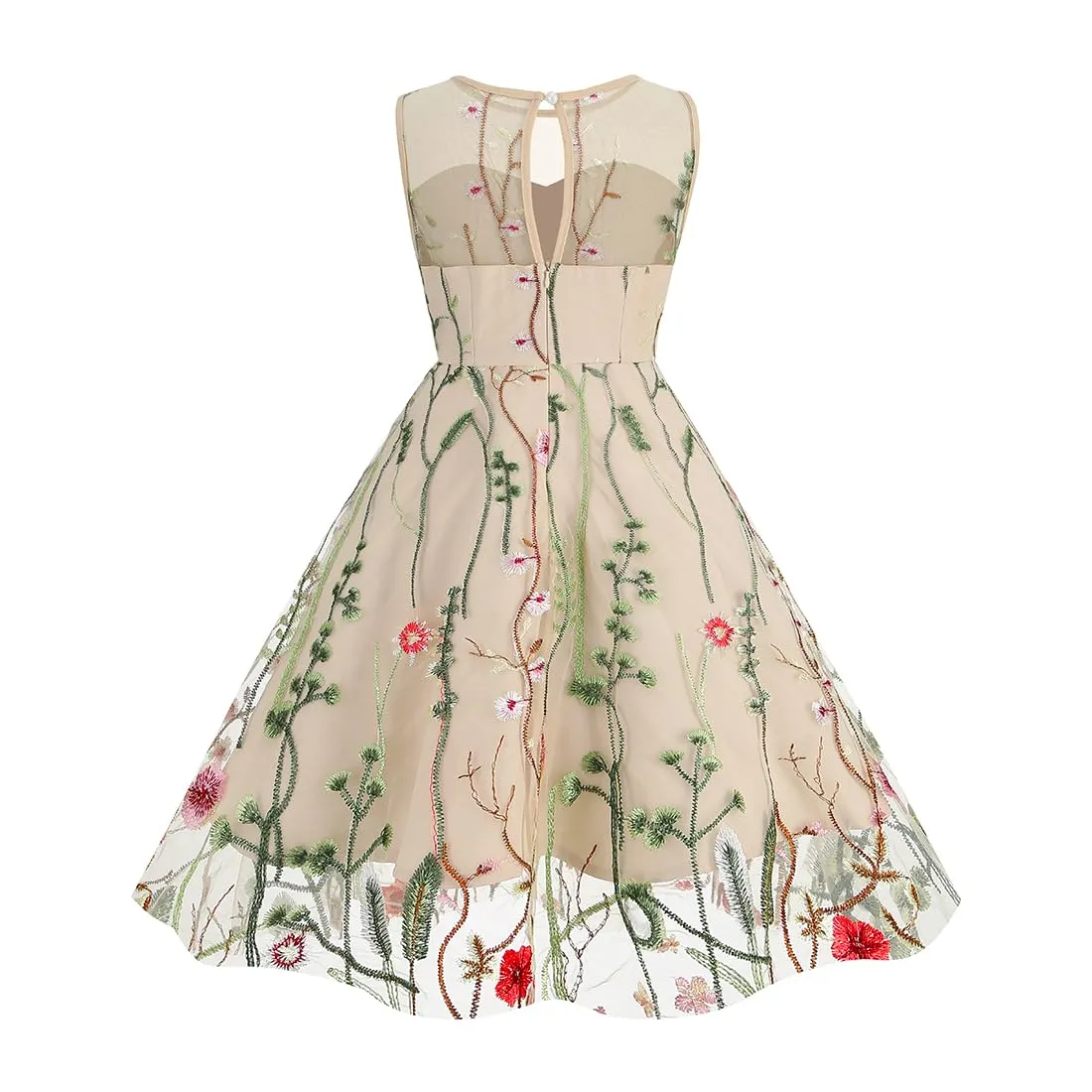 Mommy and Me Matching Floral Dresses Mom and Daughter Dress Women Mesh Flower Embroidered Dress Girls Tulle Embroidery Dress