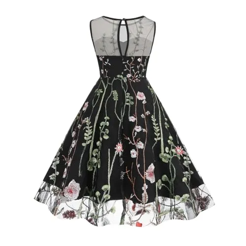 Mommy and Me Matching Floral Dresses Mom and Daughter Dress Women Mesh Flower Embroidered Dress Girls Tulle Embroidery Dress