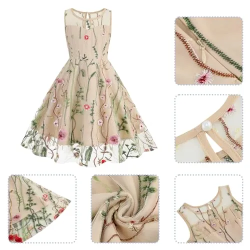 Mommy and Me Matching Floral Dresses Mom and Daughter Dress Women Mesh Flower Embroidered Dress Girls Tulle Embroidery Dress