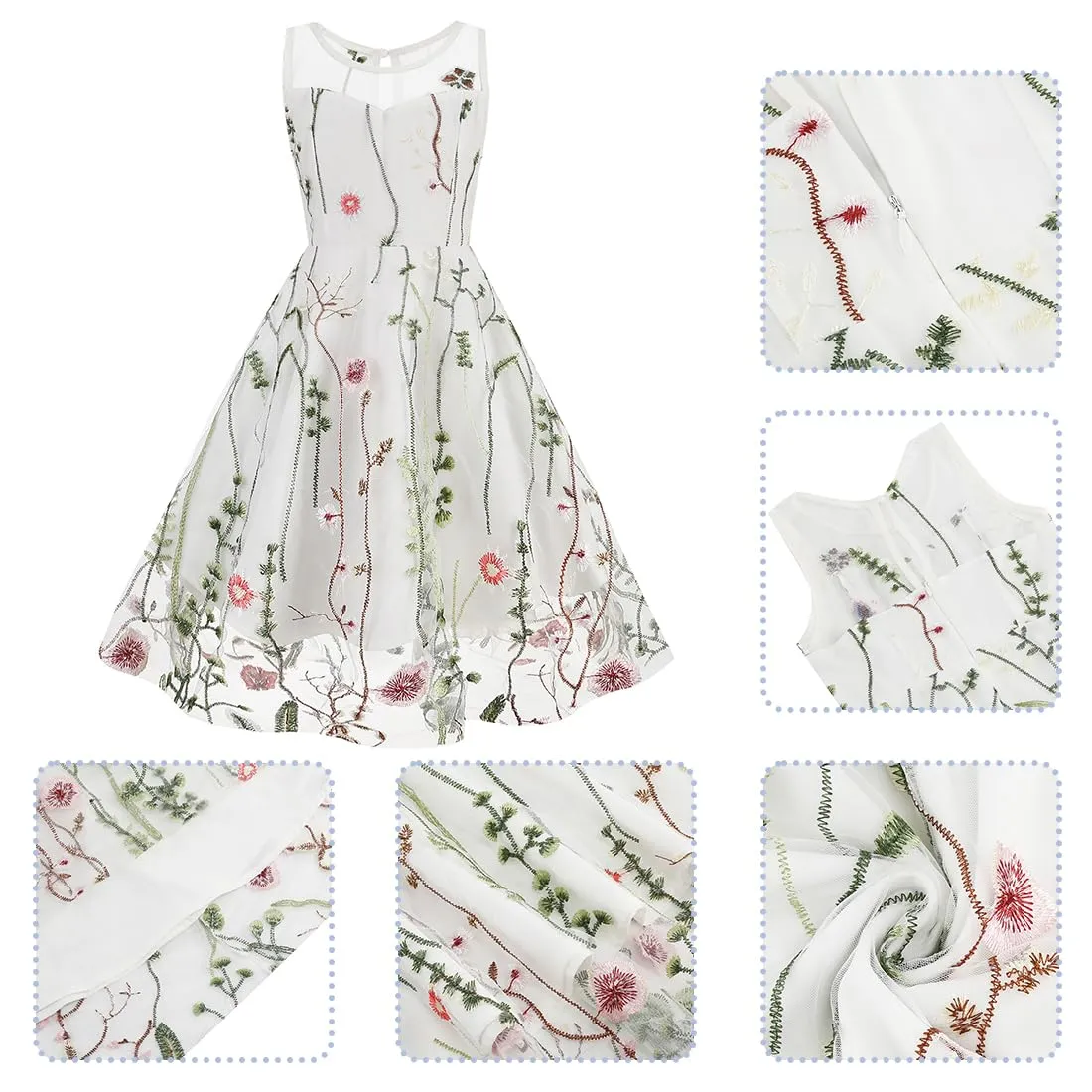 Mommy and Me Matching Floral Dresses Mom and Daughter Dress Women Mesh Flower Embroidered Dress Girls Tulle Embroidery Dress