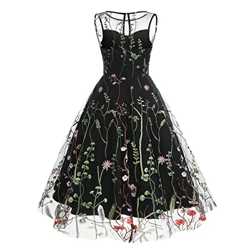 Mommy and Me Matching Floral Dresses Mom and Daughter Dress Women Mesh Flower Embroidered Dress Girls Tulle Embroidery Dress