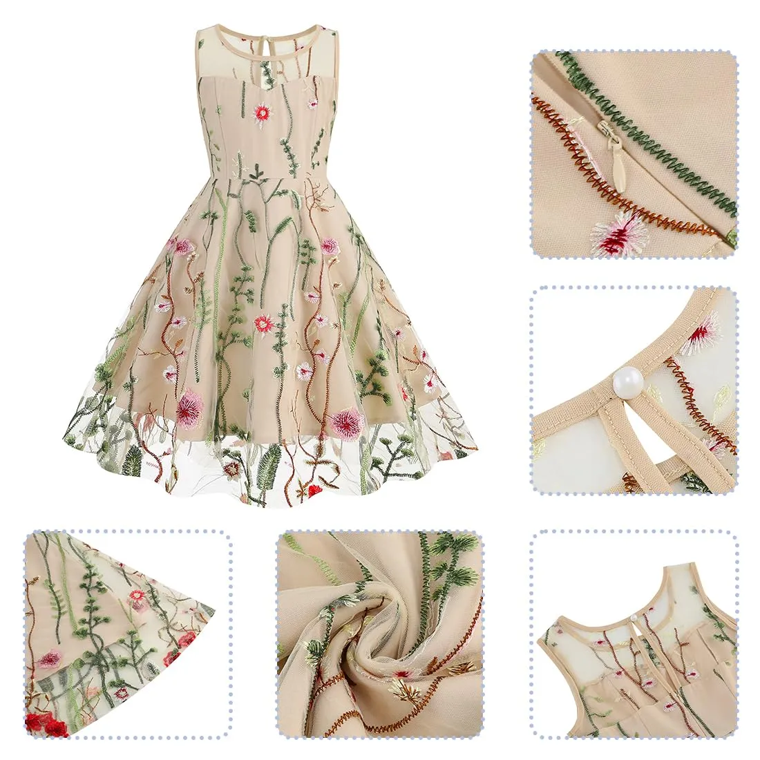Mommy and Me Matching Floral Dresses Mom and Daughter Dress Women Mesh Flower Embroidered Dress Girls Tulle Embroidery Dress