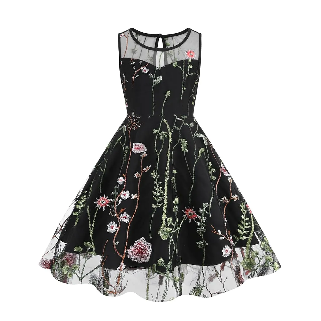 Mommy and Me Matching Floral Dresses Mom and Daughter Dress Women Mesh Flower Embroidered Dress Girls Tulle Embroidery Dress