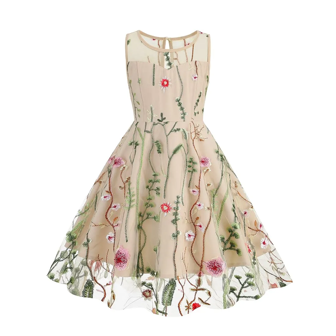 Mommy and Me Matching Floral Dresses Mom and Daughter Dress Women Mesh Flower Embroidered Dress Girls Tulle Embroidery Dress