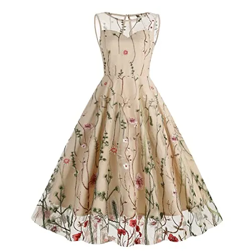Mommy and Me Matching Floral Dresses Mom and Daughter Dress Women Mesh Flower Embroidered Dress Girls Tulle Embroidery Dress
