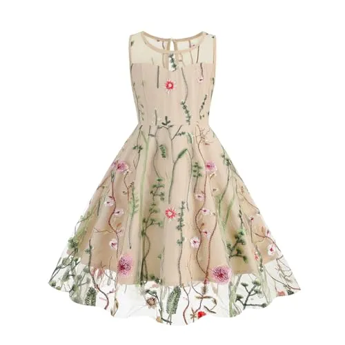 Mommy and Me Matching Floral Dresses Mom and Daughter Dress Women Mesh Flower Embroidered Dress Girls Tulle Embroidery Dress