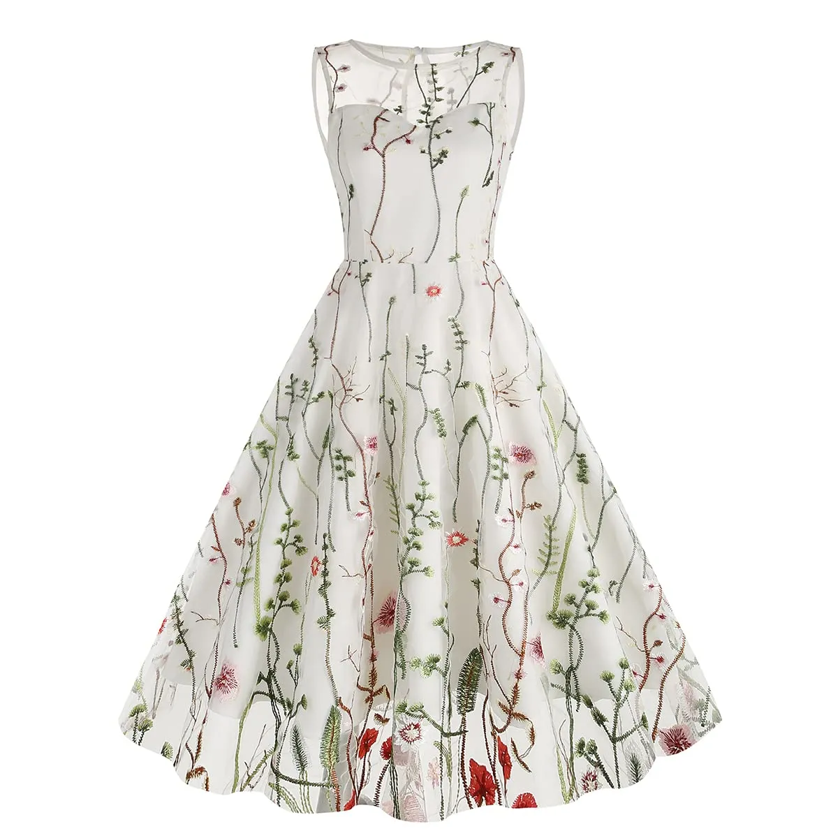 Mommy and Me Matching Floral Dresses Mom and Daughter Dress Women Mesh Flower Embroidered Dress Girls Tulle Embroidery Dress