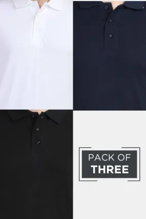 Pack Of 3 Polo T-Shirts White Black and Navy Blue for Men