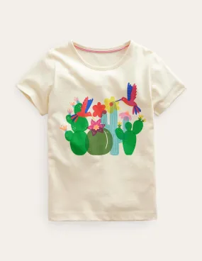 Printed Graphic T-Shirt-Dorset Cream Birds