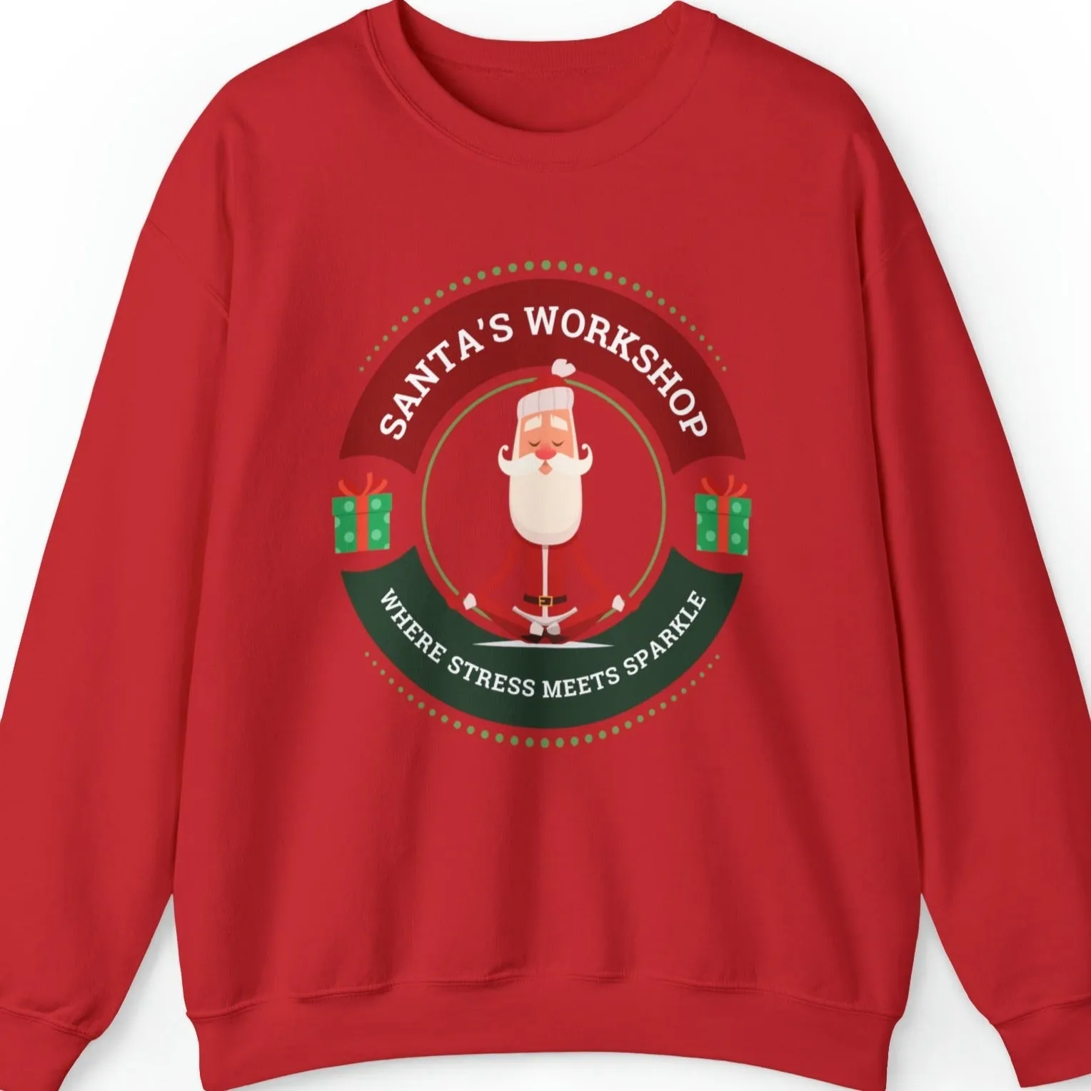 Santa's Workshop: Where Stress Meets Sparkle Women's Sweatshirt with Santa Graphic