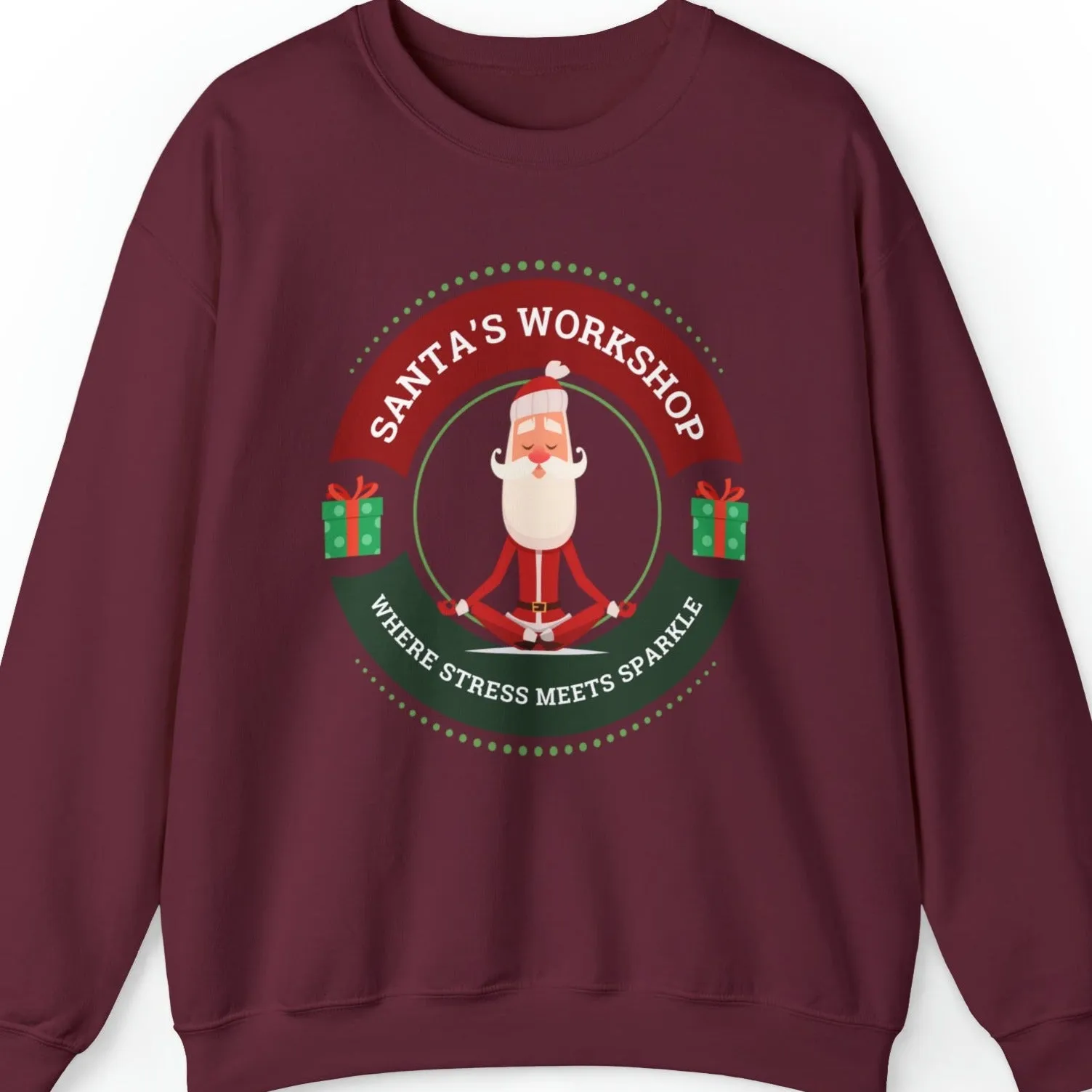 Santa's Workshop: Where Stress Meets Sparkle Women's Sweatshirt with Santa Graphic