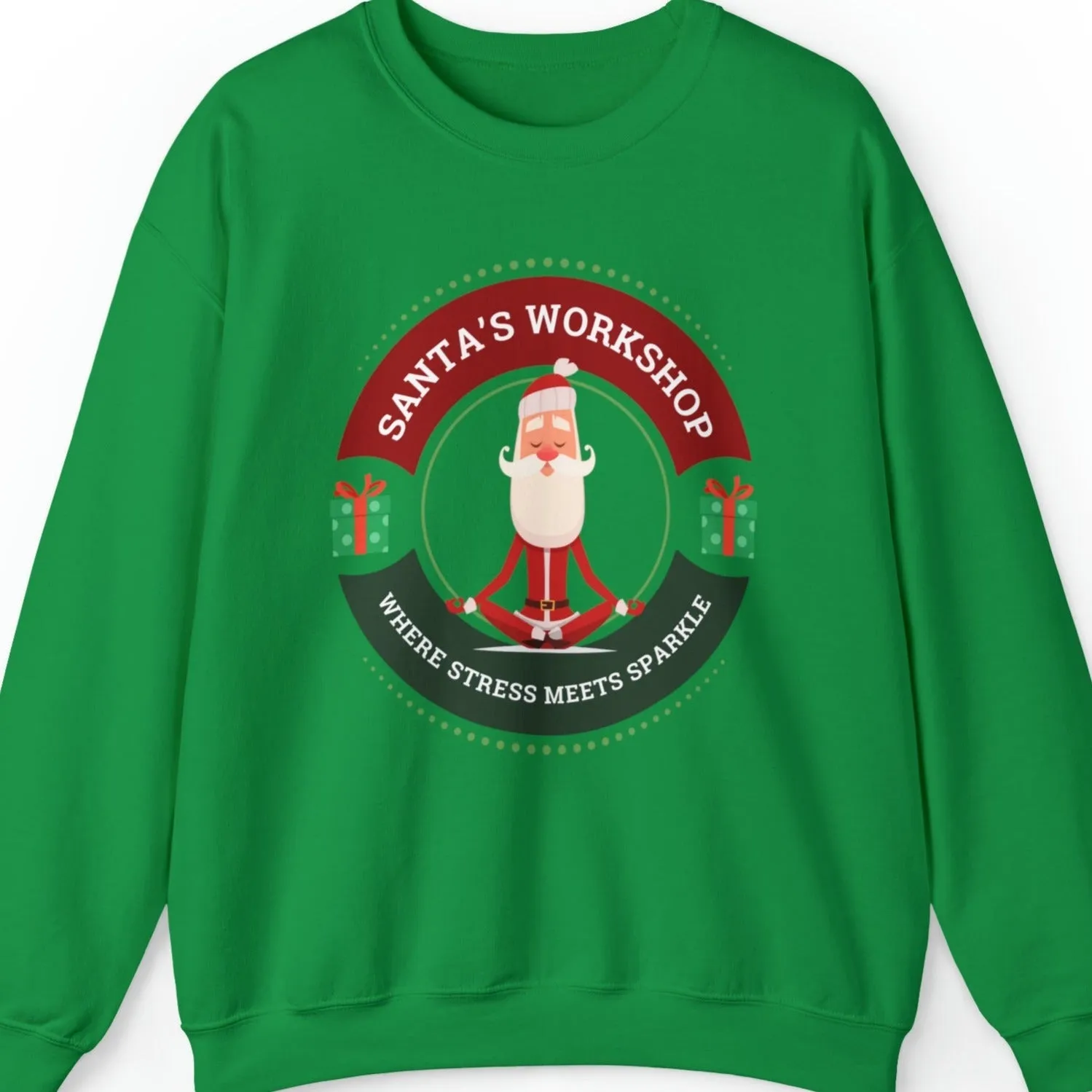 Santa's Workshop: Where Stress Meets Sparkle Women's Sweatshirt with Santa Graphic