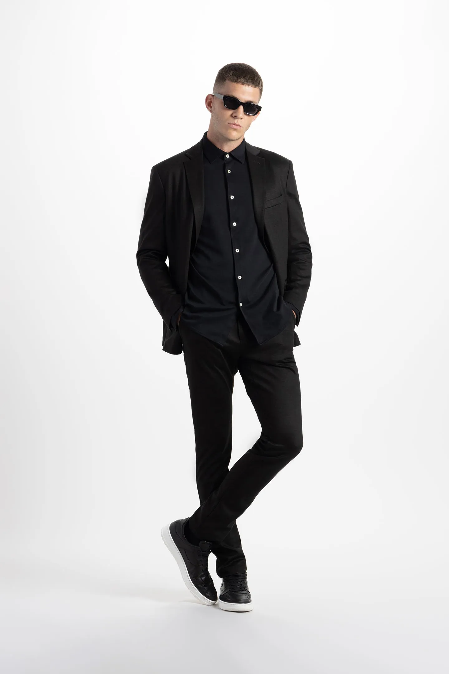 Soft Cloth Point Collar Shirt in Luxe Interlock - Black