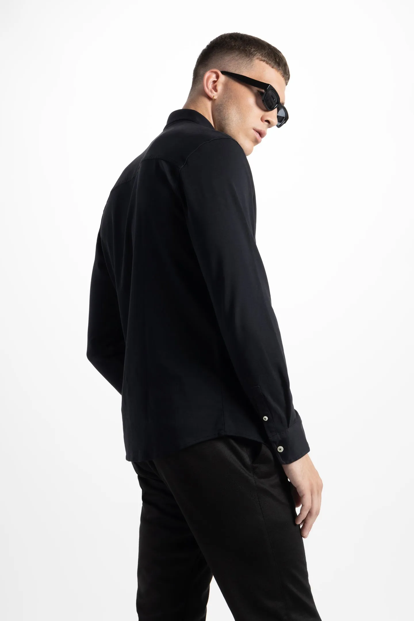 Soft Cloth Point Collar Shirt in Luxe Interlock - Black