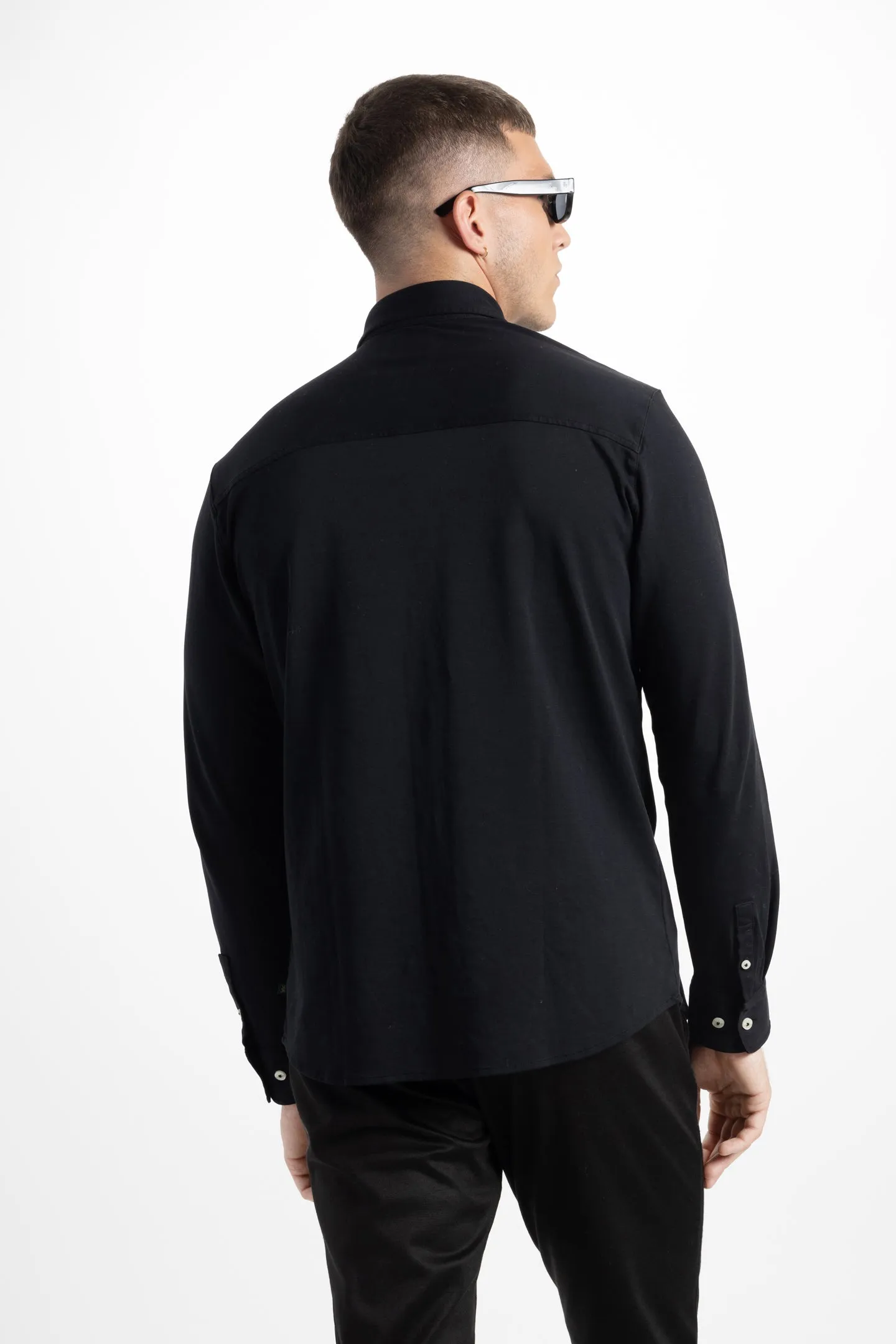 Soft Cloth Point Collar Shirt in Luxe Interlock - Black