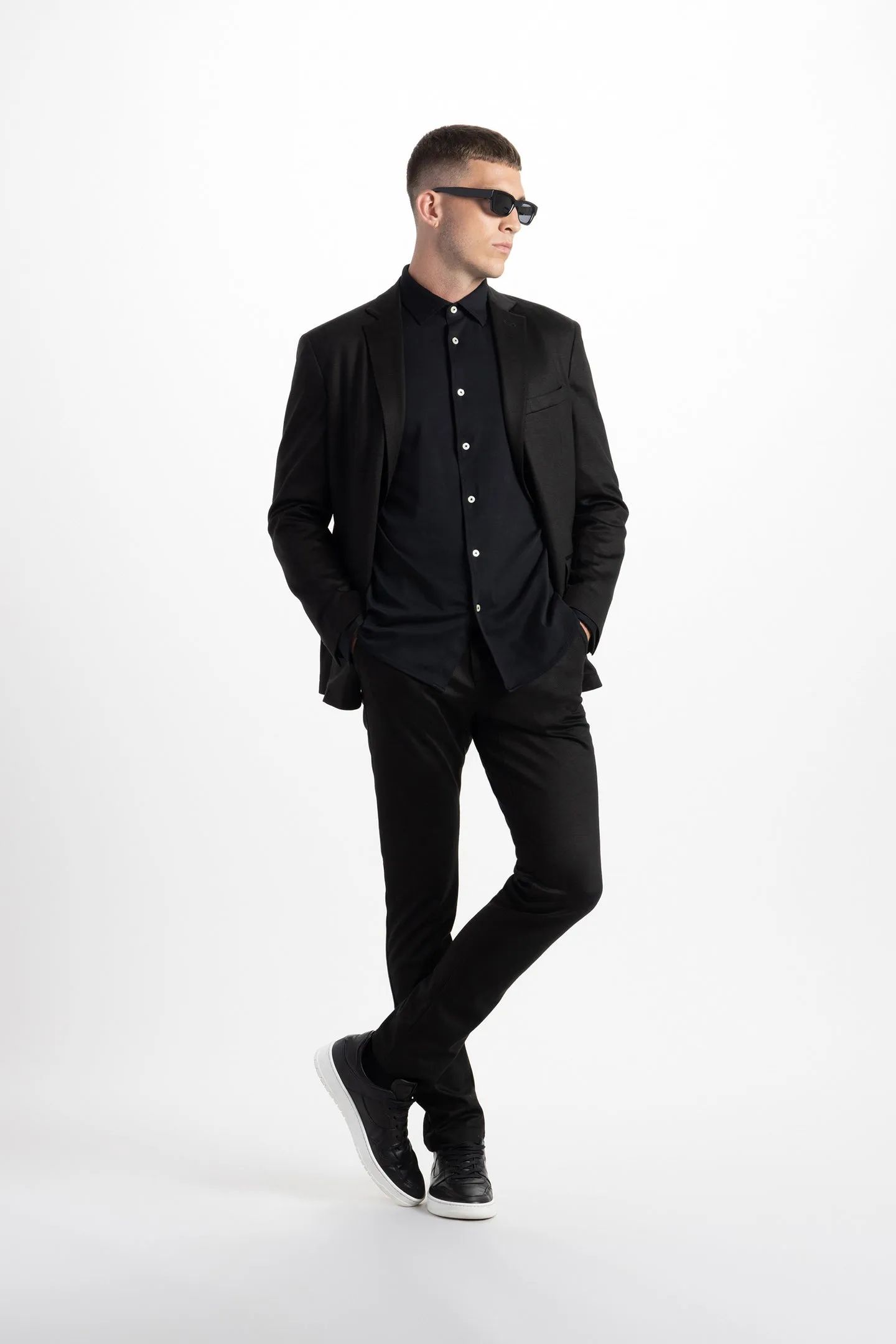 Soft Cloth Point Collar Shirt in Luxe Interlock - Black