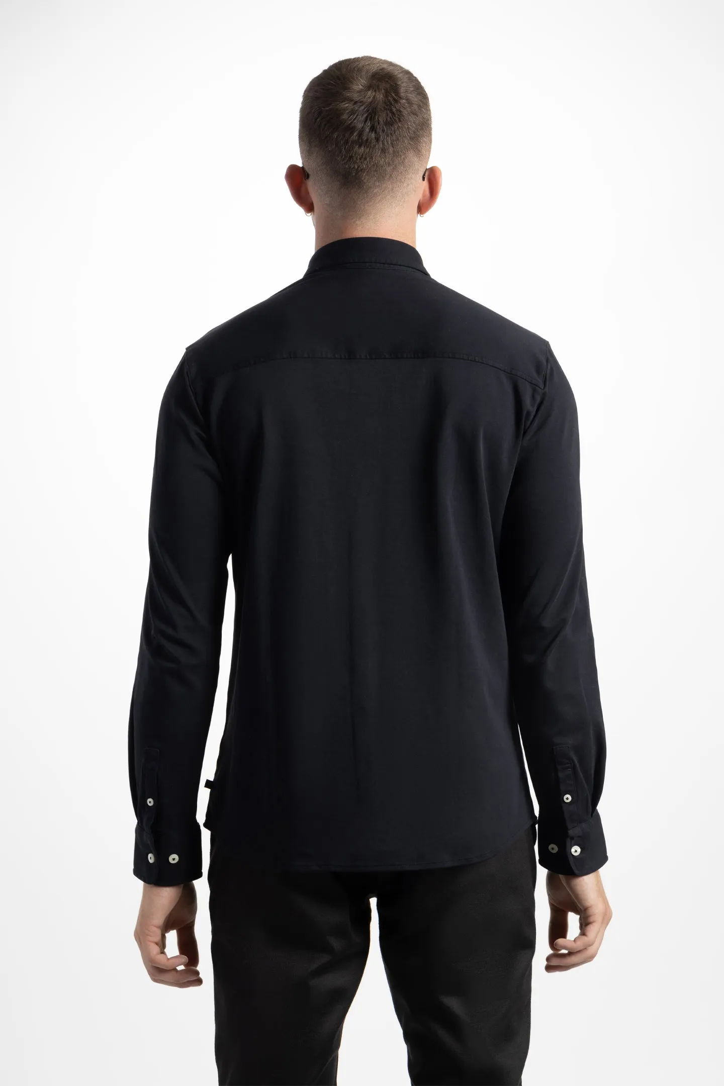 Soft Cloth Point Collar Shirt in Luxe Interlock - Black