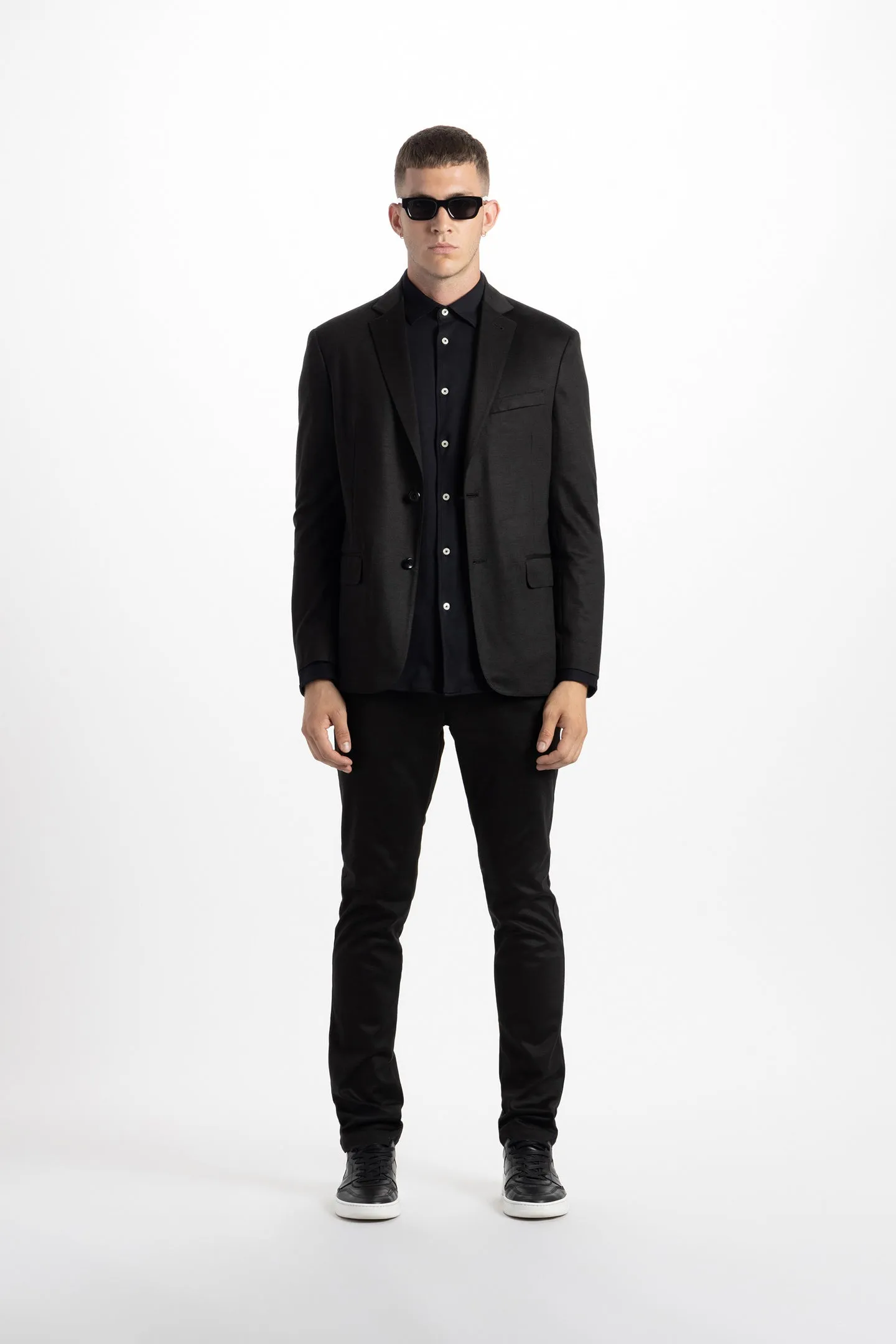 Soft Cloth Point Collar Shirt in Luxe Interlock - Black