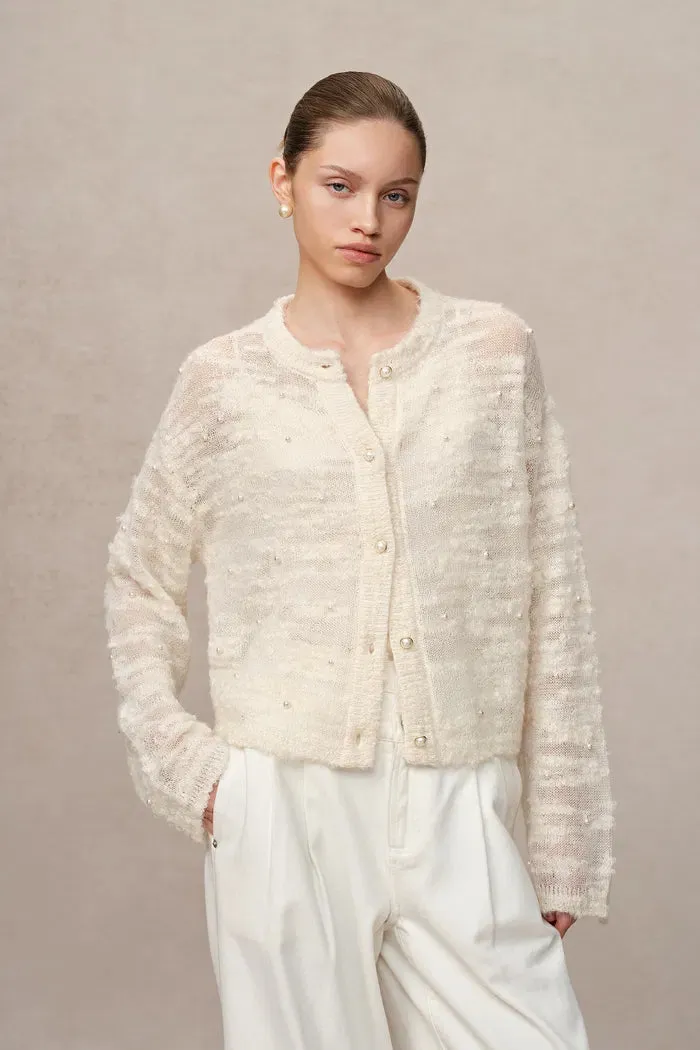 Vega Hand Swen Pearl Cardigan in Alpaca Blend Bouclé Knit