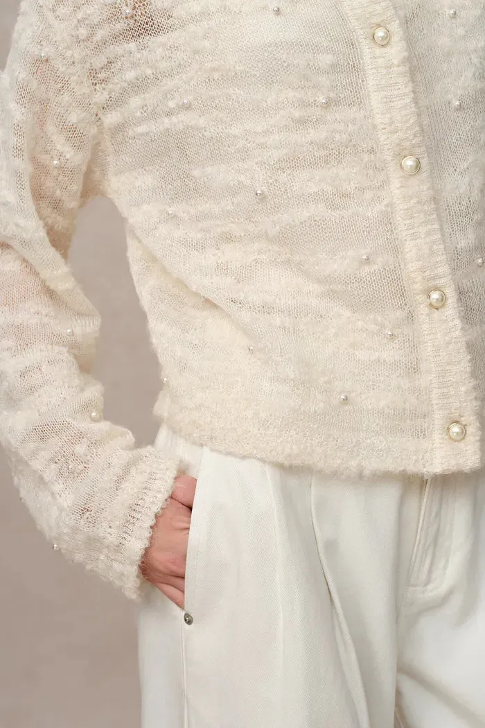 Vega Hand Swen Pearl Cardigan in Alpaca Blend Bouclé Knit