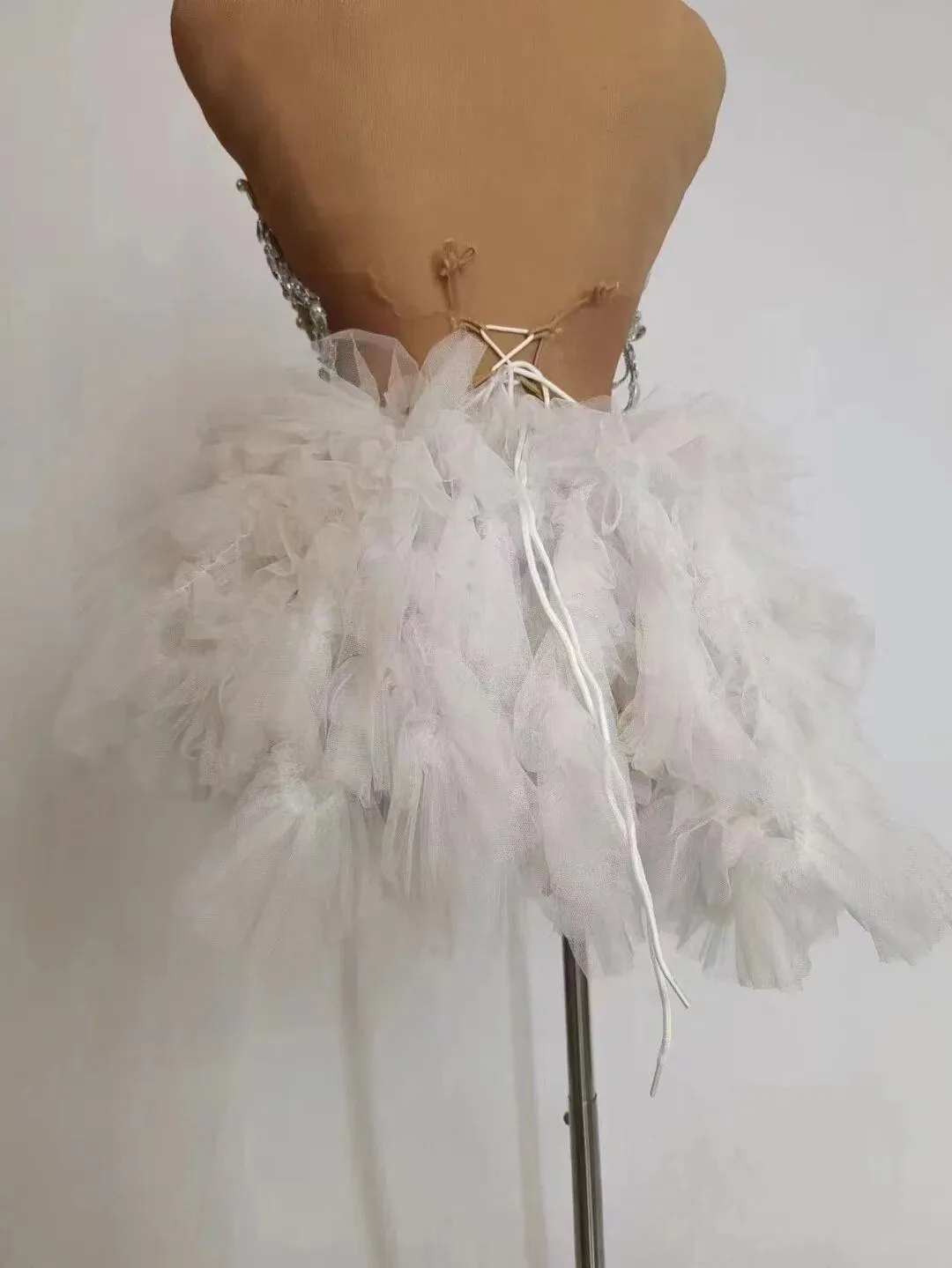 Womens Performace Dress Female Mirror Decoration Pearl Costumes Festival Celebration Party Show Skirts