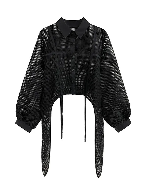 xakxx Stylish Long Sleeves Loose Mesh See-Through Sun Protection Blouses&Shirts Tops